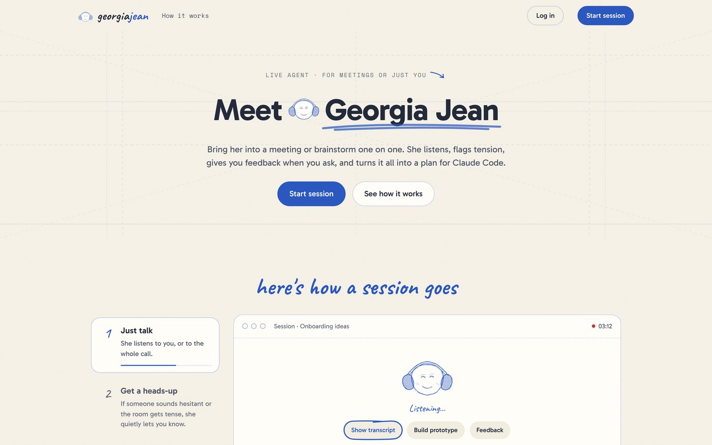The Georgia Jean landing page on desktop