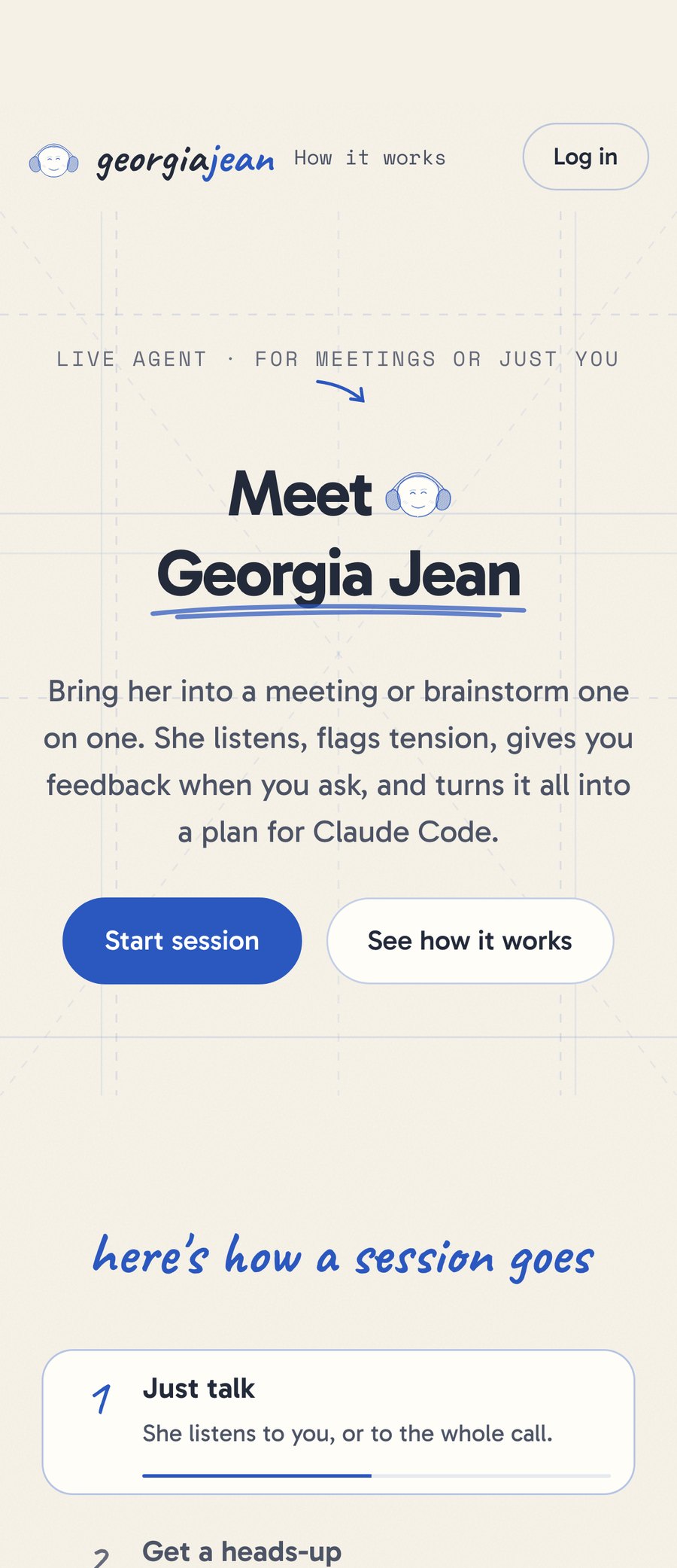 The landing page on a phone