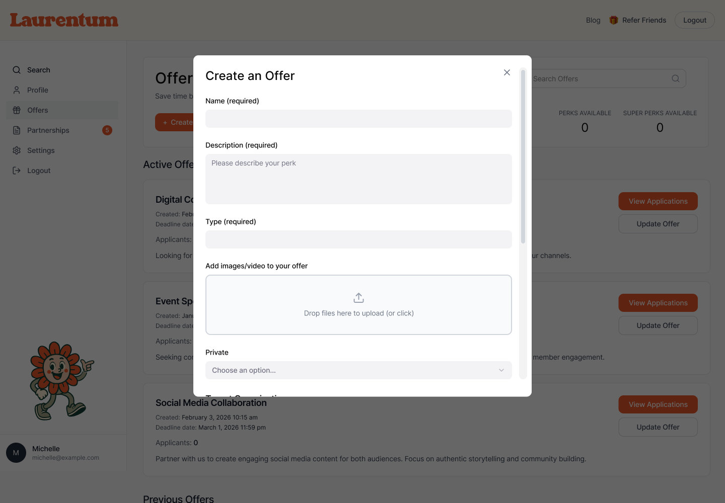 Laurentum create offer flow