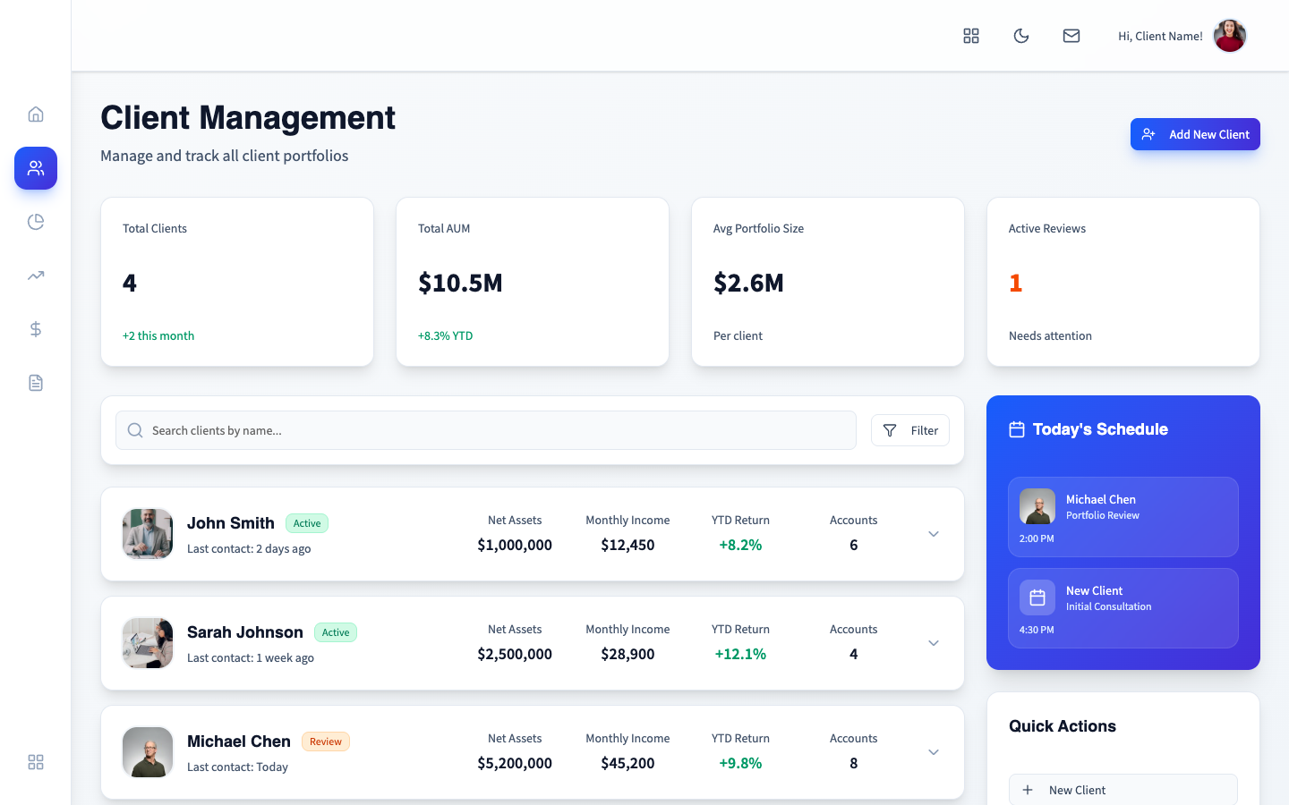 Client Management, light mode