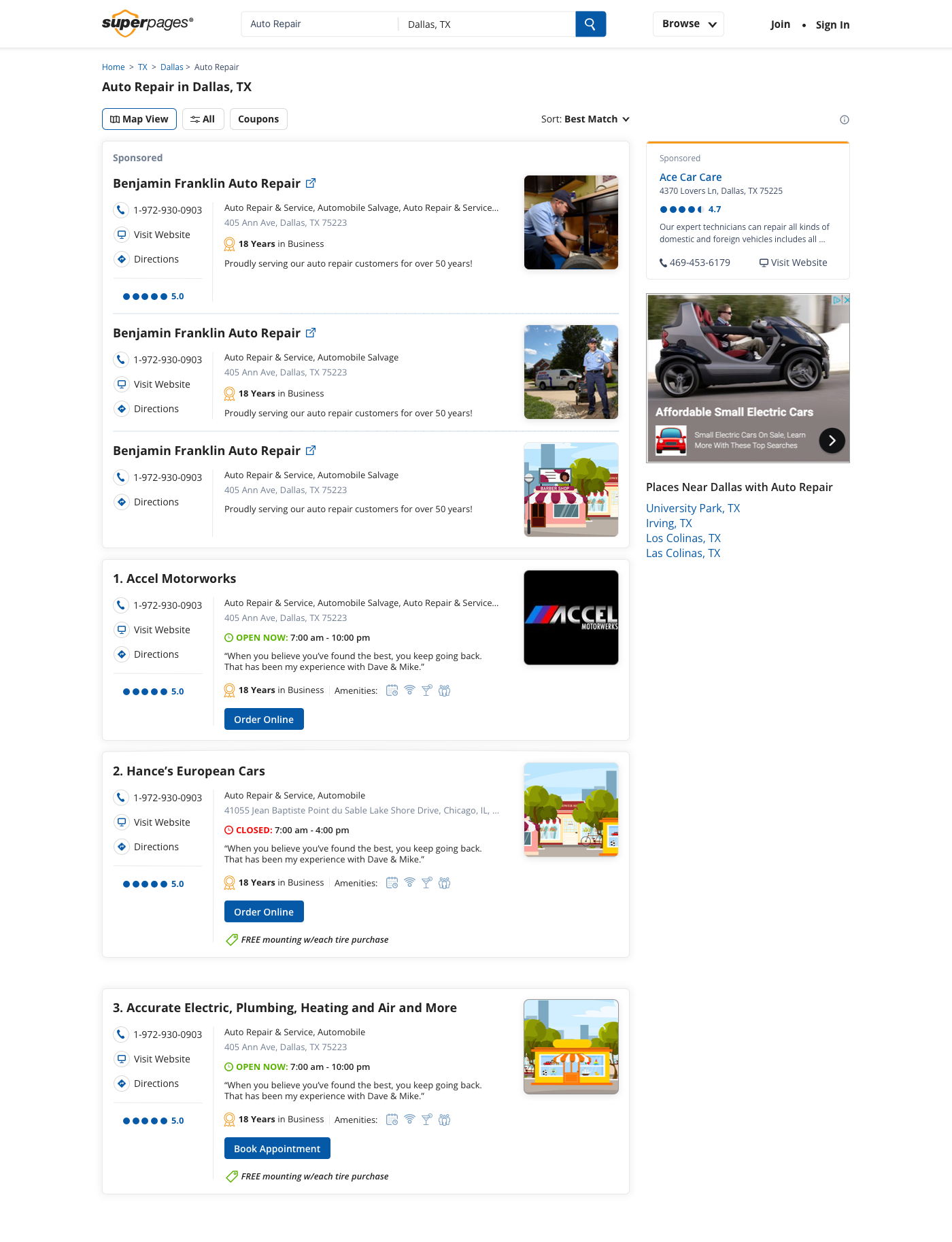 Superpages SERP alternate layout