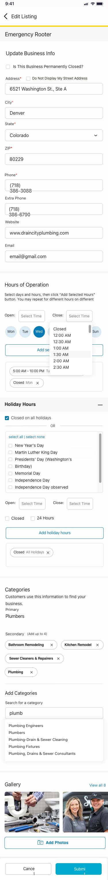 YP native app listing edit