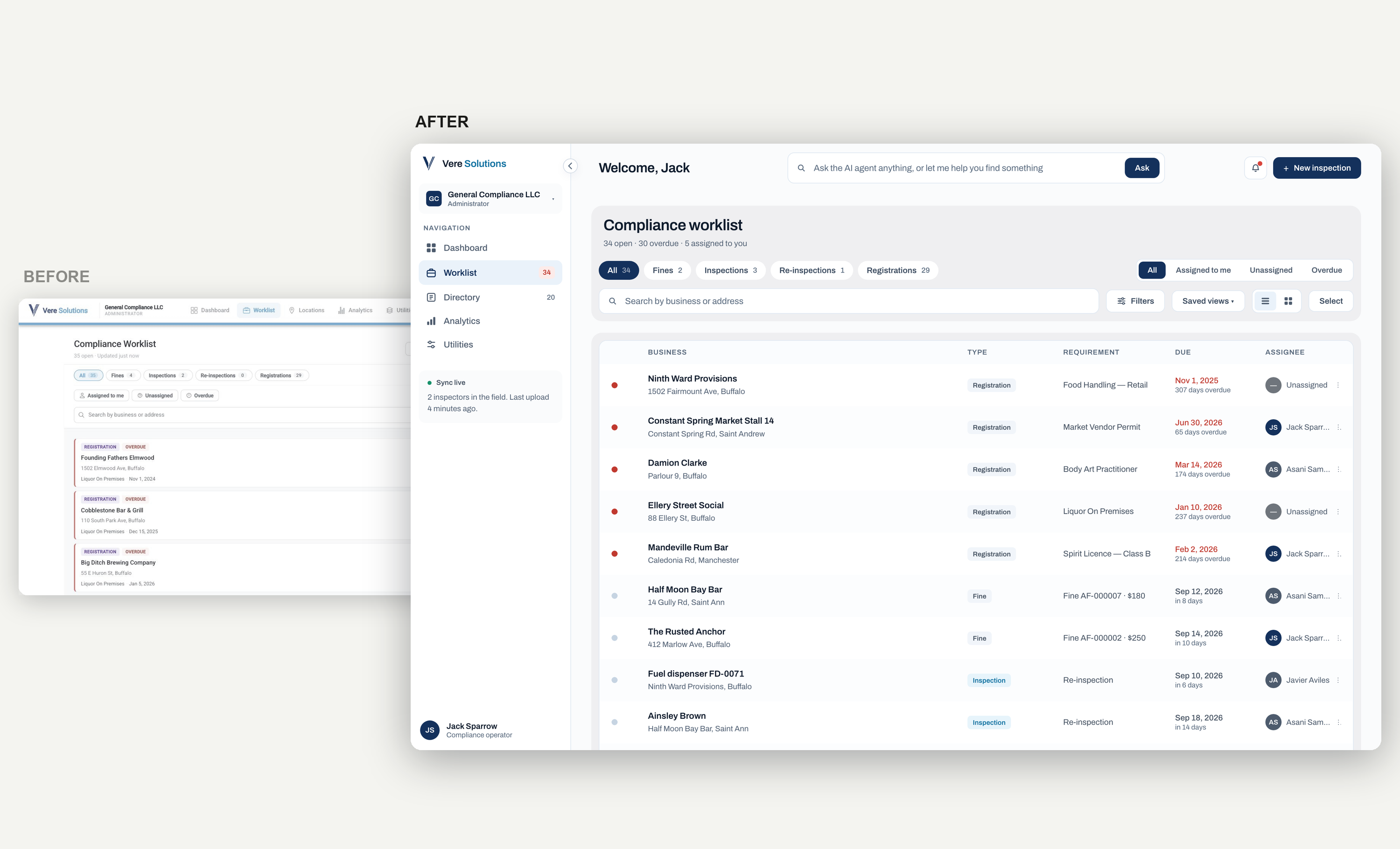 Worklist before and after