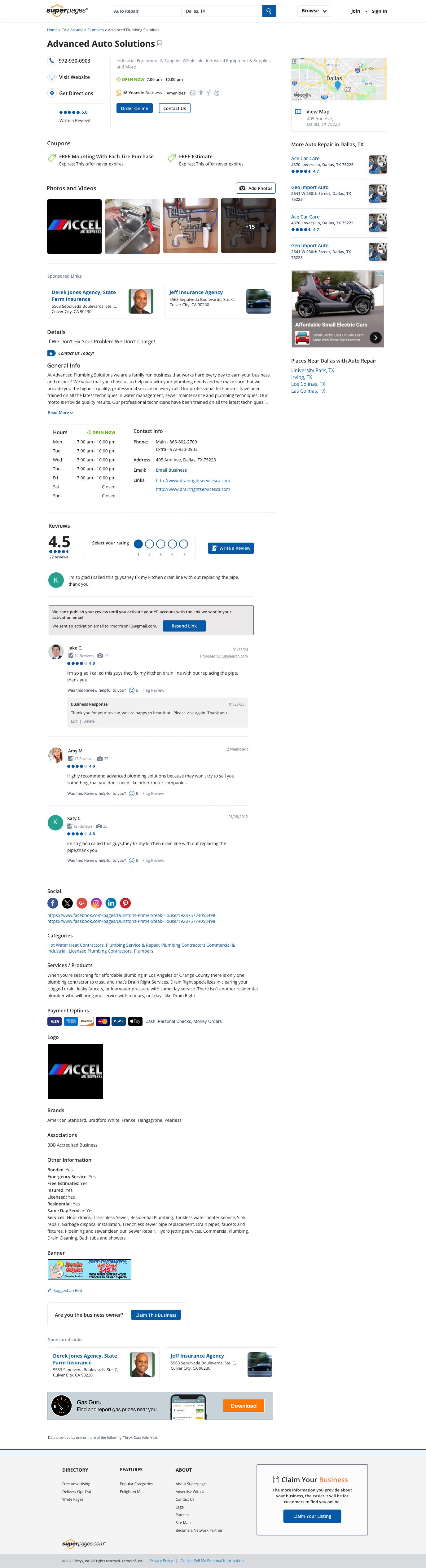 Business profile page, desktop
