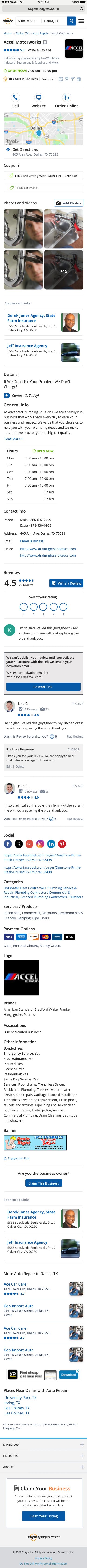 Business profile page, mobile