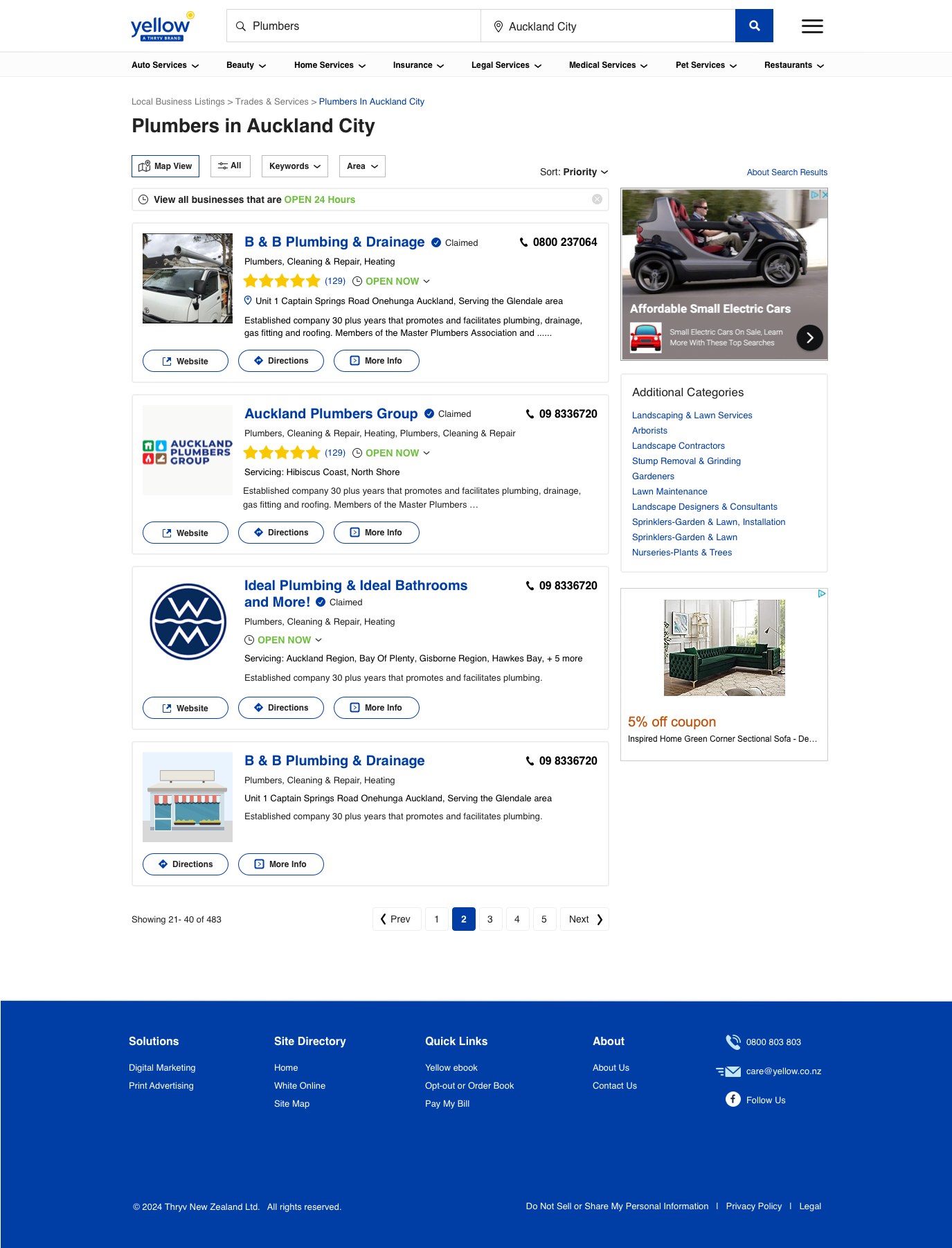 Yellow New Zealand search results for plumbers in Auckland City