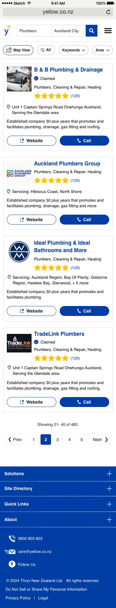 Yellow New Zealand search results on mobile