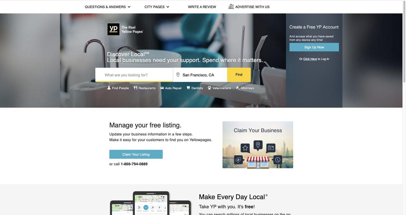 The Yellow Pages homepage before the redesign